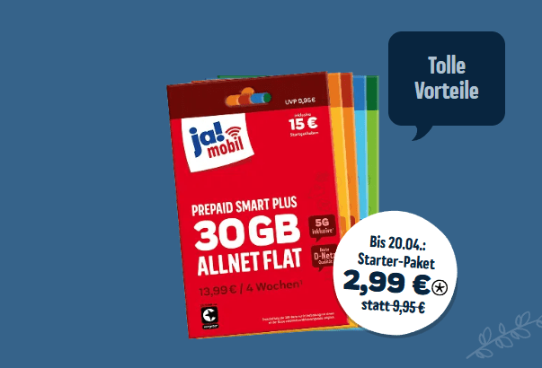 Mega-Deal bei ja! mobil: Starter-Paket für unschlagbare 2,99 € sichern!