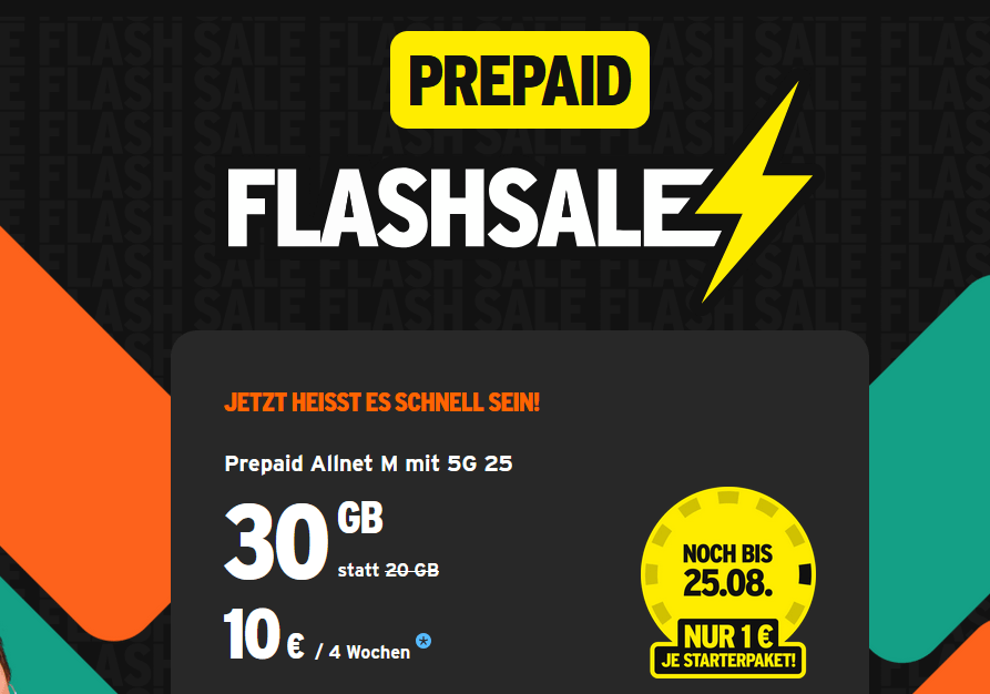 congstar Prepaid Flashsale: Allnet Flat M jetzt dauerhaft 30 GB für 10 Euro!